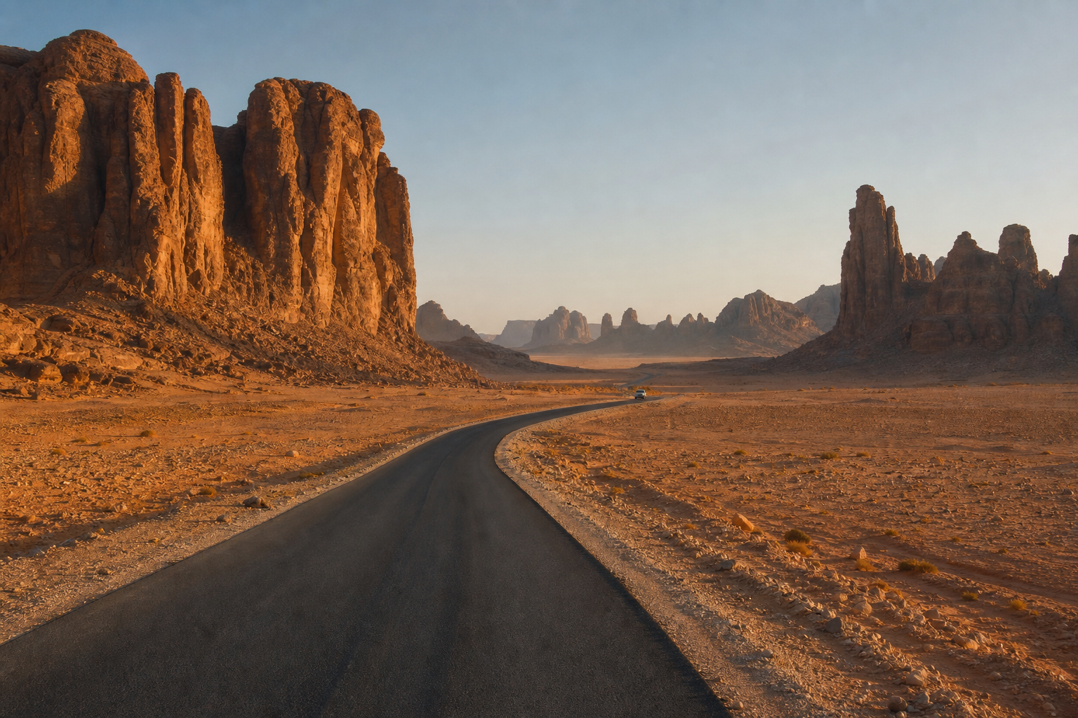 Grande route dans un paysage minéral